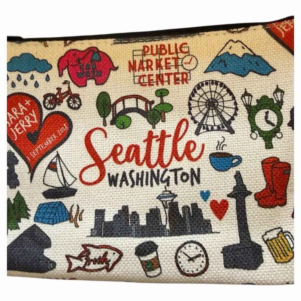 Canvas Tote & Makeup Bag Bundle Seattle Travel Bags Cosmetic Pouches Lot